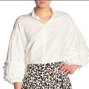 Tov White Ruffle Sleeve 100% Cotton Blouse 38/S, NWOT